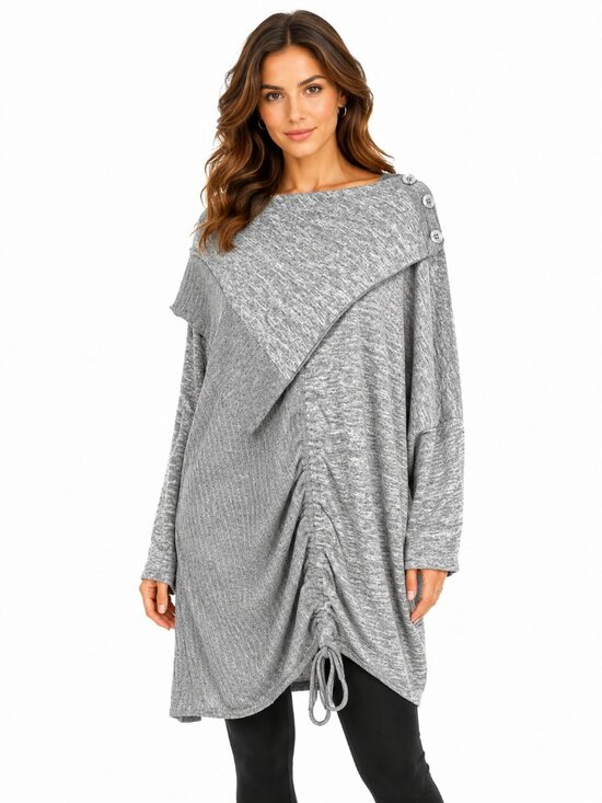 Pretty Angel Tops - PRETTY ANGEL Grey Tweed Panel Oversized Tunic Sweater Detachable Scarf L